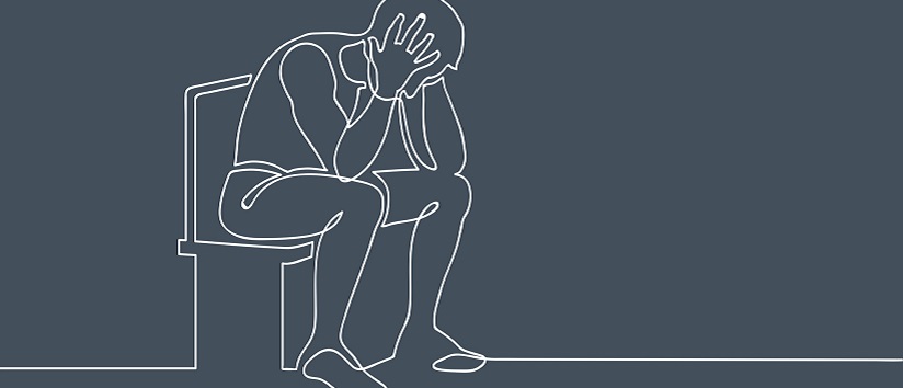 illustration of distressed man with head in his hands