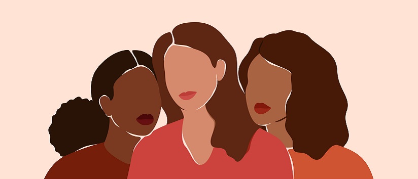 illustration of three diverse young women