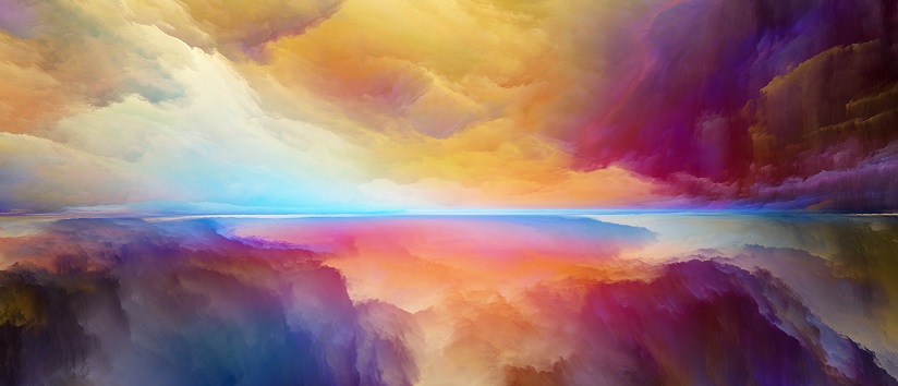 a watercolour painting of fluid colours, mirroring each other