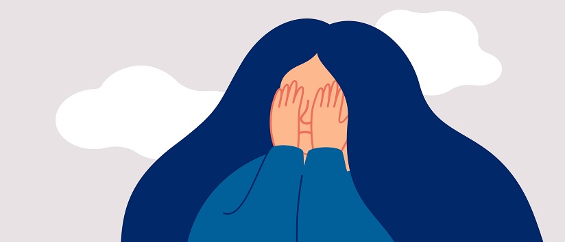 digital art of distressed woman with hands over eyes